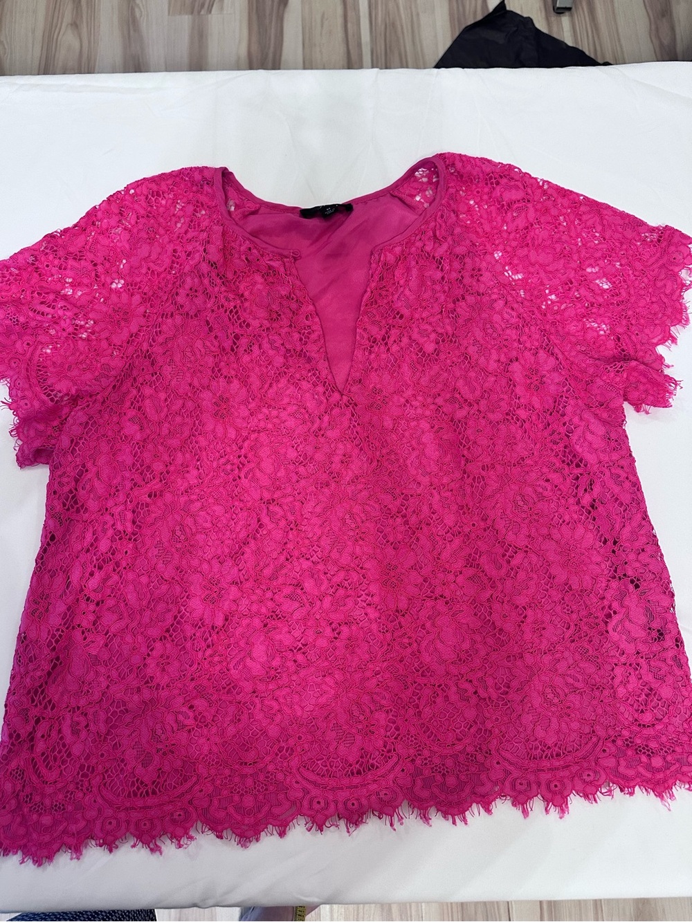 J. Crew Fuchsia Lace Short Sleeve Blouse